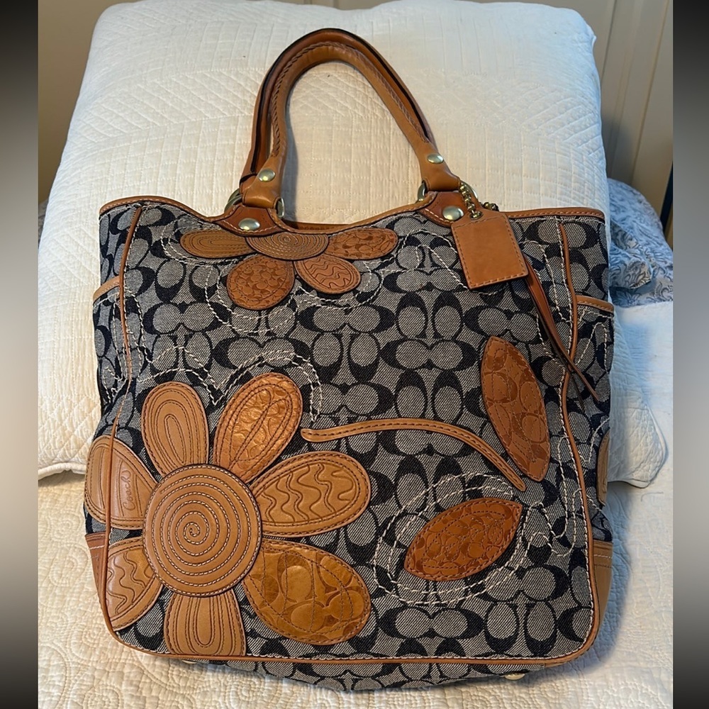 Coach Bleeker Denim Floral Tote